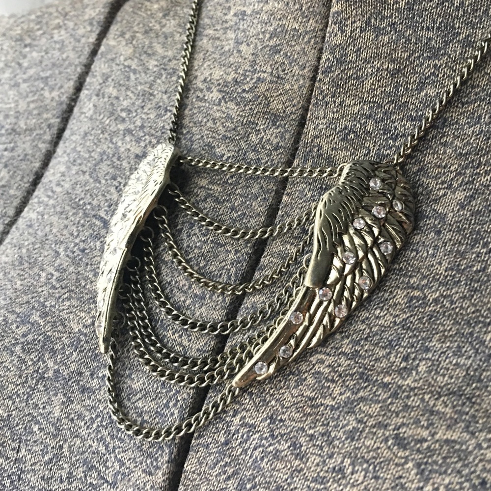 Rhinestone Studded Angel Wings Statement Necklace